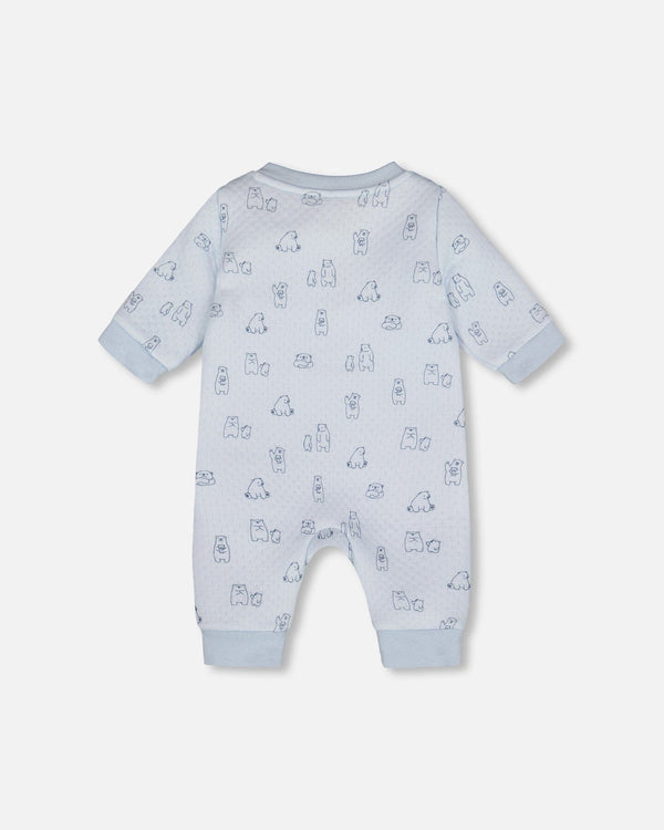 Organic Cotton One-Piece And Baby Romper Blue Bear Print - H20B40_054
