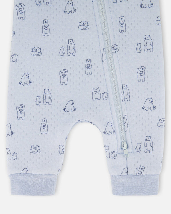 Organic Cotton One-Piece And Baby Romper Blue Bear Print - H20B40_054