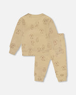 Organic Cotton Pant And Top Set Beige Printed Dogs - H20C10_043