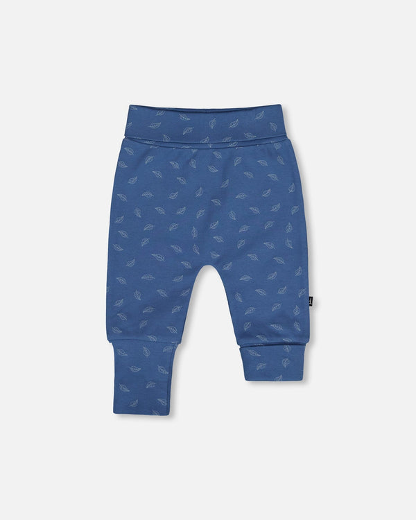 Organic Cotton Evolutive Pants Blue Printed Leaves - H20C20_053