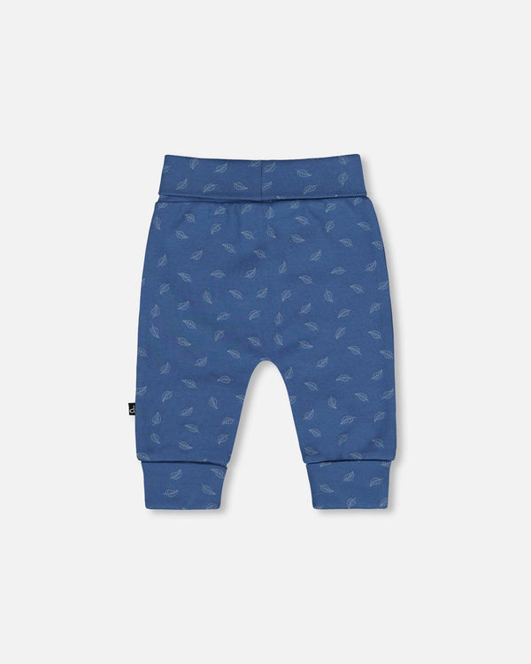 Organic Cotton Evolutive Pants Blue Printed Leaves - H20C20_053