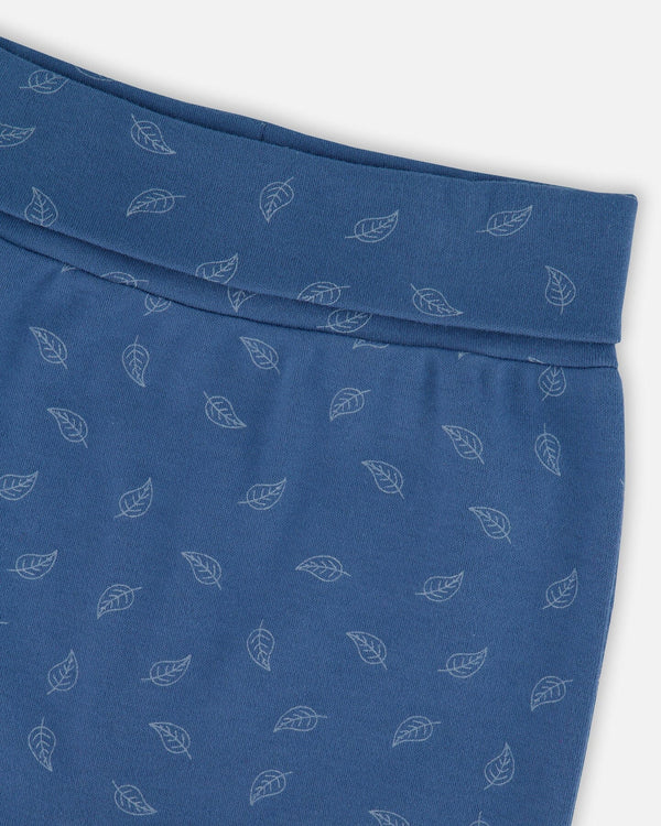 Organic Cotton Evolutive Pants Blue Printed Leaves - H20C20_053