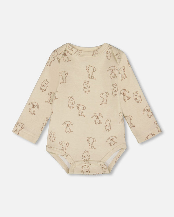 Organic Cotton Onesie Beige Puppy Print - H20C70_050