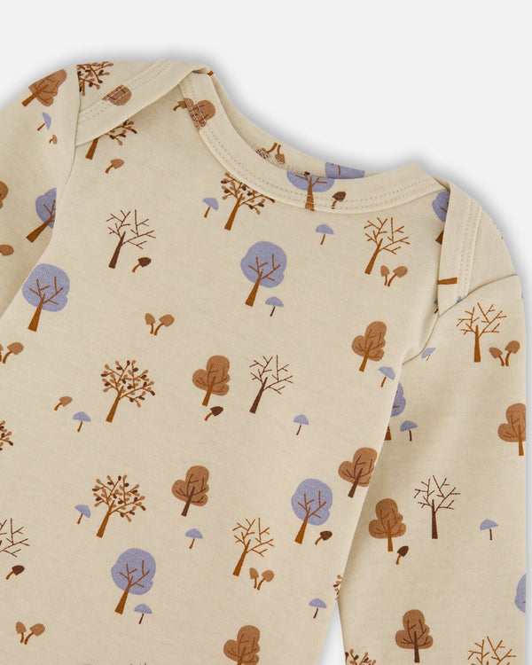 Organic Cotton Onesie Beige Tree Print - H20C70_052