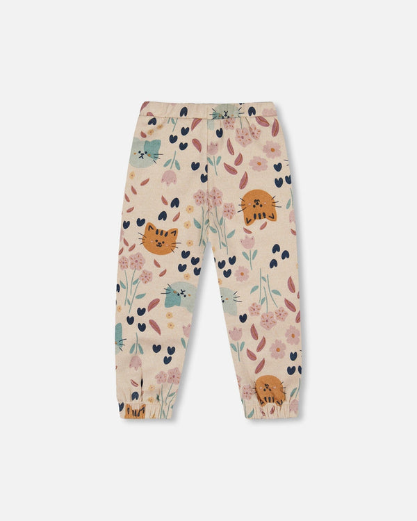 Glittering French Terry Sweatpant Beige Cat Print - H20E21_055