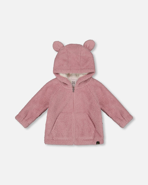 Hooded Full Zip Cat Plush Jacket Dusty Pink - H20E30_514