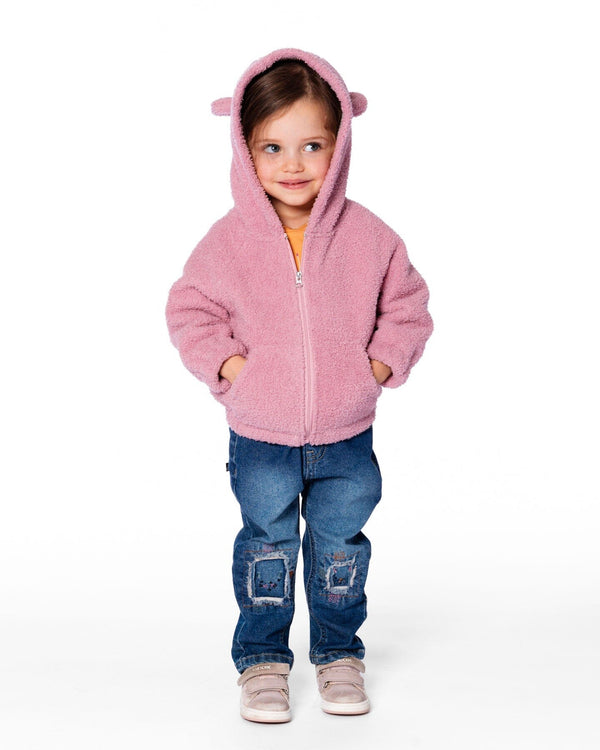 Hooded Full Zip Cat Plush Jacket Dusty Pink - H20E30_514