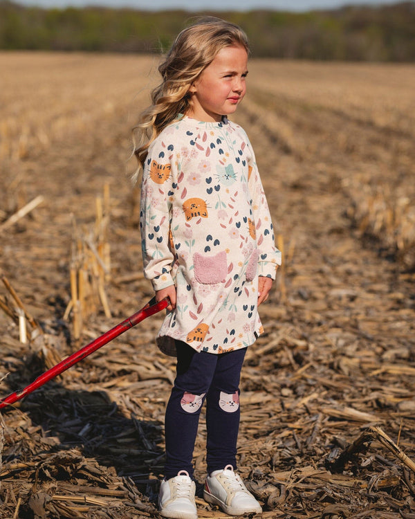 Organic Cotton Jersey Leggings Dark Blue With Cats - H20E60_499