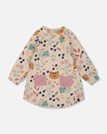 Glittering French Terry Dress Beige Printed Cat - H20E87_055