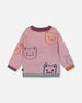 Knit Jacquard Sweater Dusty Pink With Cats - H20ET72_514