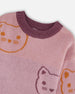 Knit Jacquard Sweater Dusty Pink With Cats - H20ET72_514