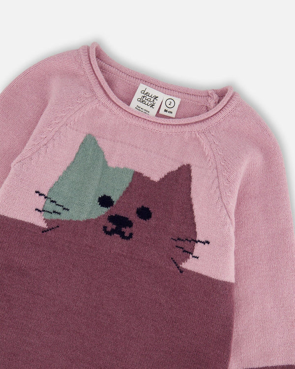 Knitted Dress Dusty Pink With Cat - H20ET85_514