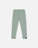 Organic Cotton Jersey Leggings Jade Green With Floral Detail - H20F60_325