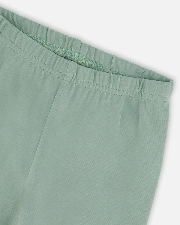 Organic Cotton Jersey Leggings Jade Green With Floral Detail - H20F60_325