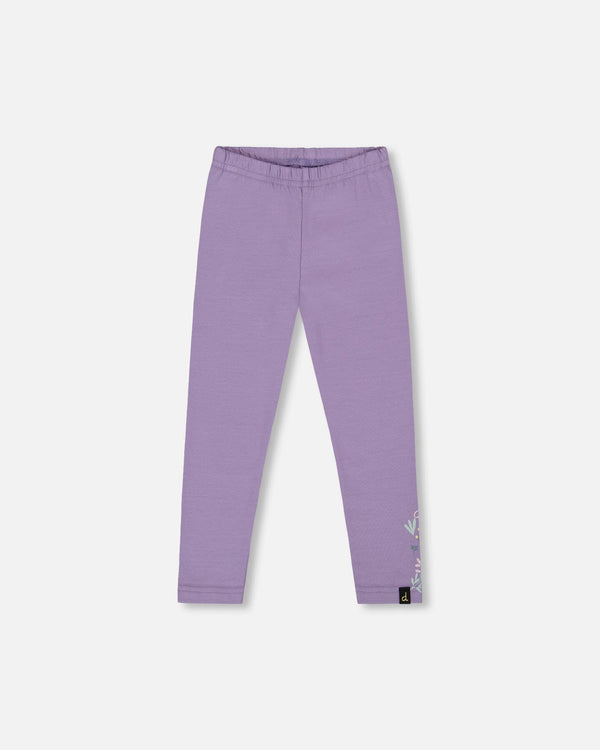 Organic Cotton Jersey Leggings Purple Gray With Floral Detail - H20F60_547
