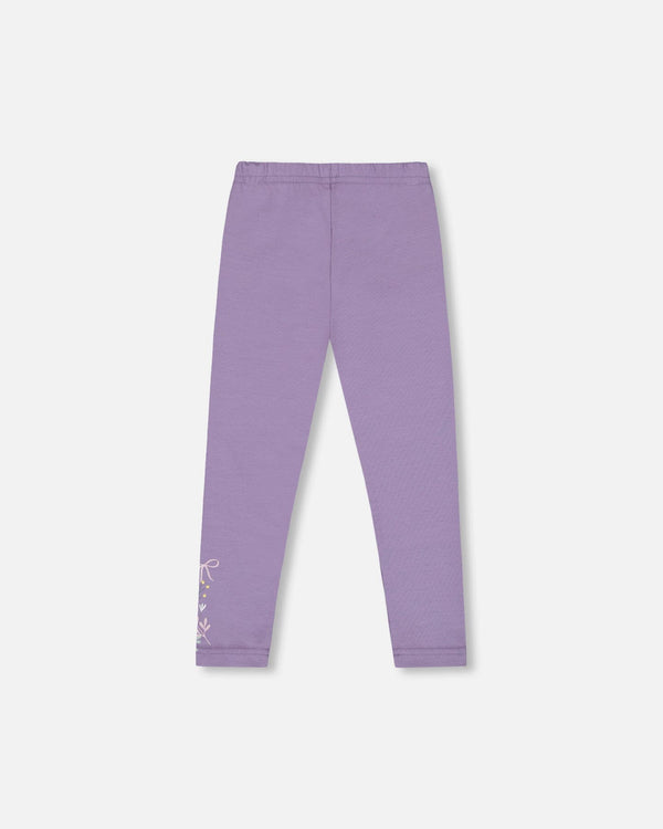 Organic Cotton Jersey Leggings Purple Gray With Floral Detail - H20F60_547