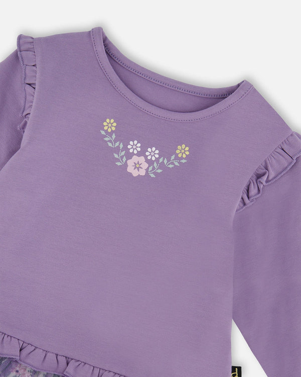 Bi-Material Dress With Muslin And Mesh Skirt Purple Gray - H20F89_547