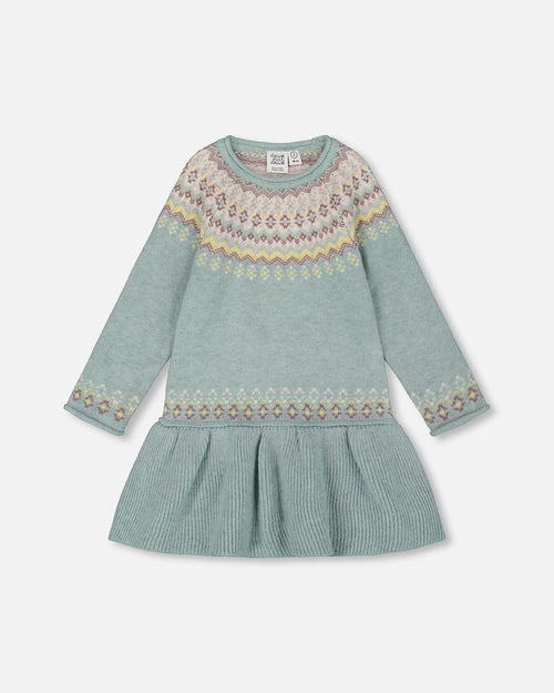 Jacquard Sweater Dress With Ribbed Skirt Jade Green - H20FT86_325