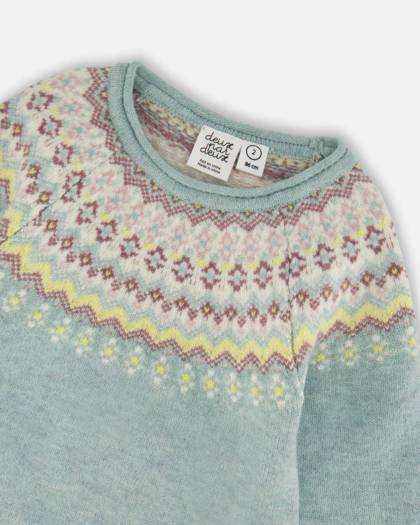 Jacquard Sweater Dress With Ribbed Skirt Jade Green - H20FT86_325