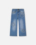 Wide Leg Stretch Light Blue Denim Jeans With Flower Stitching - H20G20_125