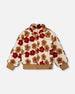 Full Zip Sherpa Jacket With Jacquard Floral Pattern Beige And Red - H20G52_000