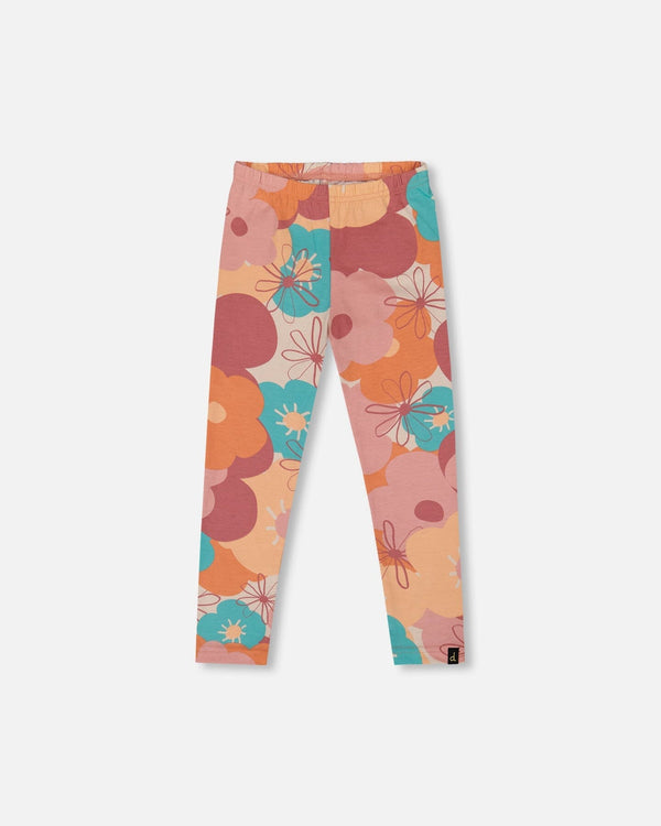 Organic Cotton Jersey Leggings With Coral Flowers - H20G62_058