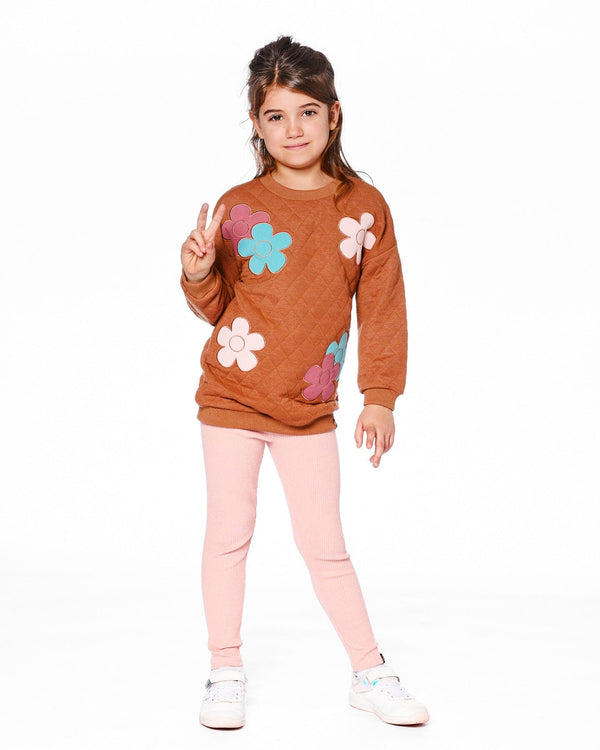Quilted Tunic Mocha With Flowers - H20G78_118