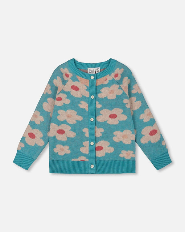 Button Front Knitted Cardigan Turquoise Blue - H20GT31_282