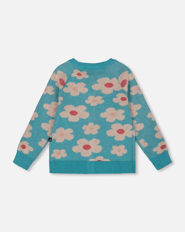 Button Front Knitted Cardigan Turquoise Blue - H20GT31_282