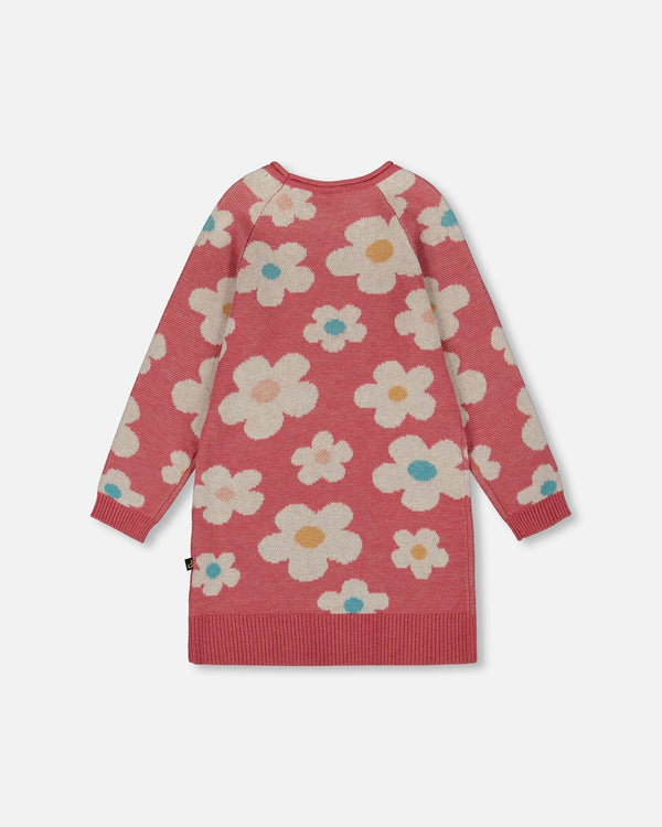Knitted Dress With Flower Jacquard Old Pink And Beige - H20GT89_000