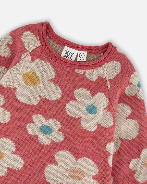 Knitted Dress With Flower Jacquard Old Pink And Beige - H20GT89_000