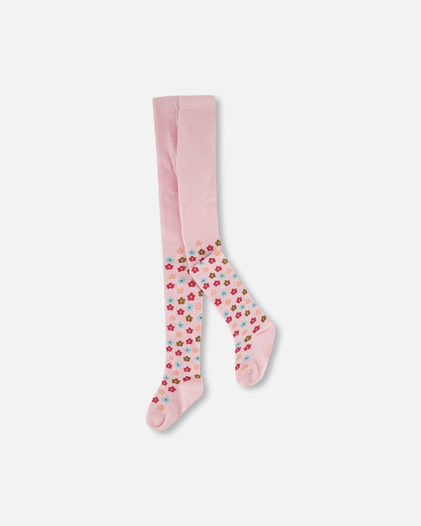 Knit Tights Light Pink With Flowers - H20GT_604