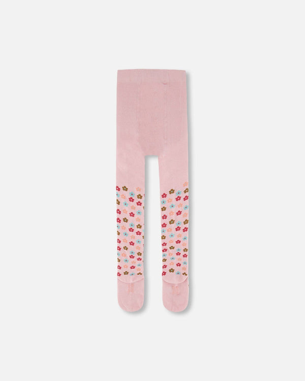 Knit Tights Light Pink With Flowers - H20GT_604