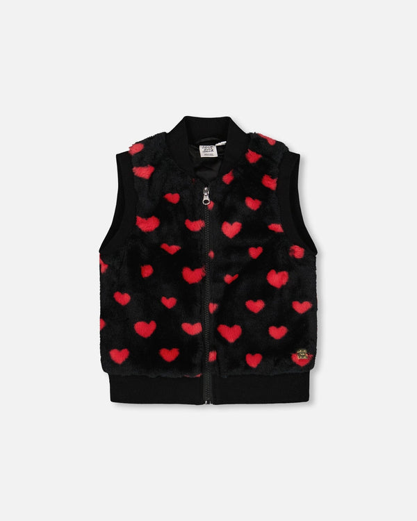 Faux Fur Sleeveless Vest Black And Red With Hearts - H20H30_000