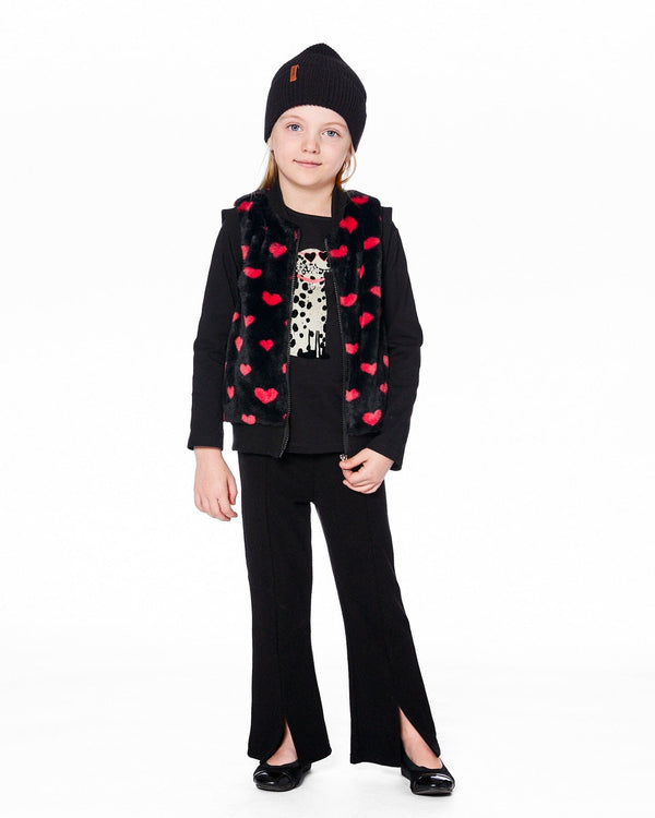 Faux Fur Sleeveless Vest Black And Red With Hearts - H20H30_000