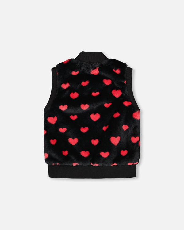 Faux Fur Sleeveless Vest Black And Red With Hearts - H20H30_000