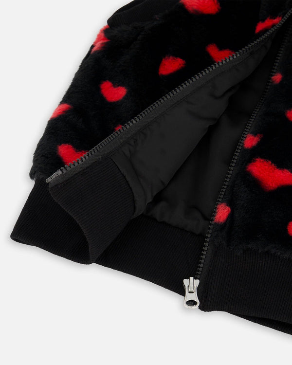Faux Fur Sleeveless Vest Black And Red With Hearts - H20H30_000