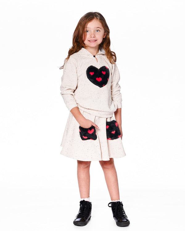 Glittering Beige French Terry Hoodie With Heart Applique - H20H31_000