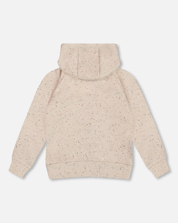 Glittering Beige French Terry Hoodie With Heart Applique - H20H31_000