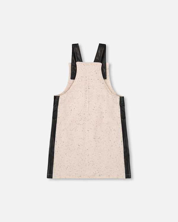 Glittering French Terry Overall Dress Beige And Black - H20H40_000