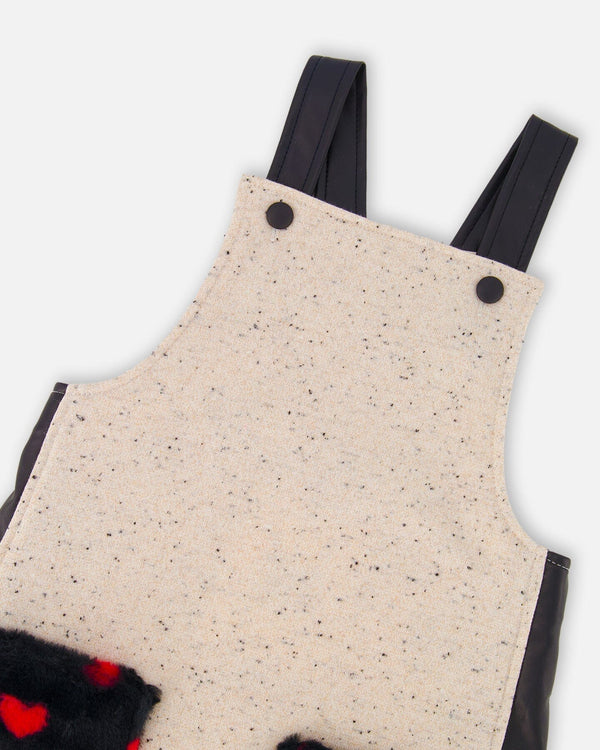 Glittering French Terry Overall Dress Beige And Black - H20H40_000