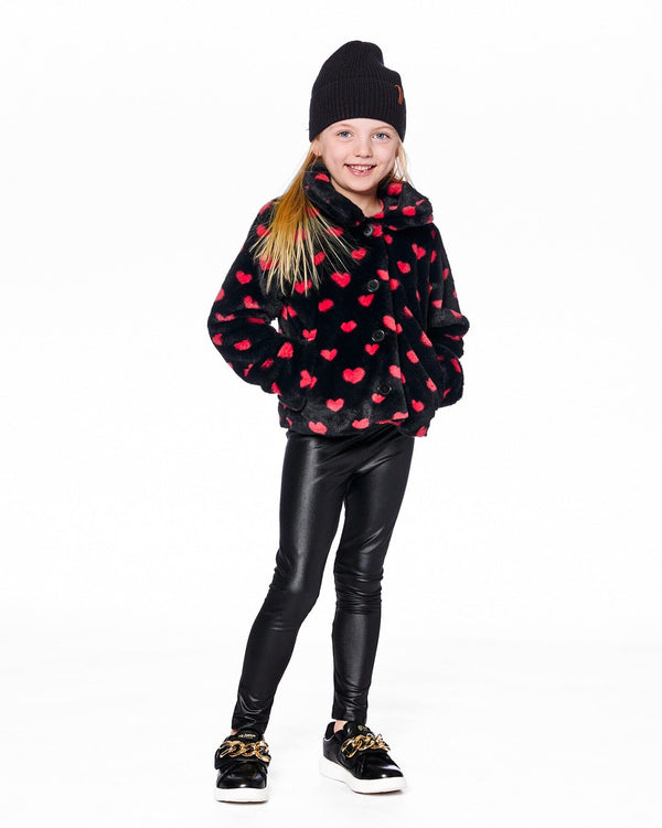 Faux Fur Short Coat Black And Red With Hearts - H20H50_000