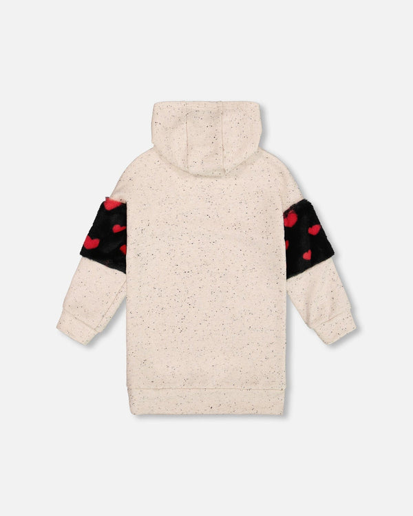 Hooded Glittering French Terry Dress Beige With Heart Bag - H20H86_000