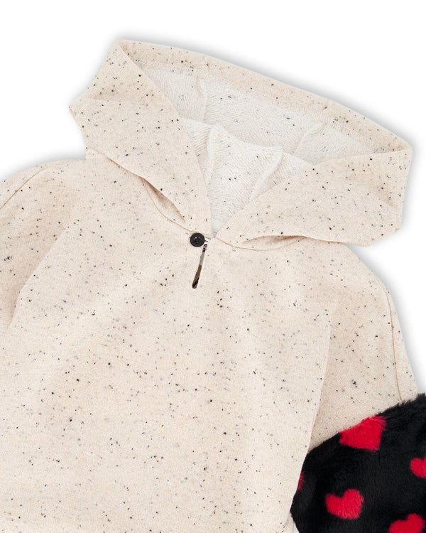 Hooded Glittering French Terry Dress Beige With Heart Bag - H20H86_000