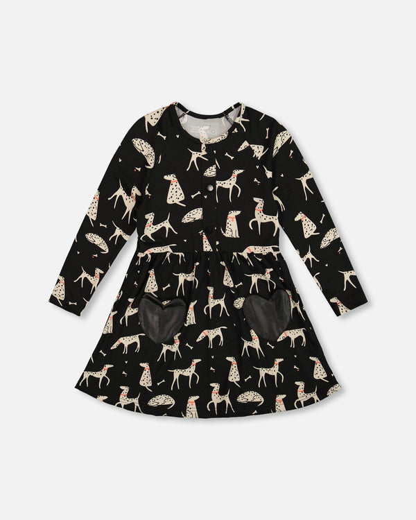 Half Button Jersey Dress Black Dalmatian Print - H20H87_075
