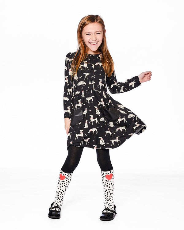 Half Button Jersey Dress Black Dalmatian Print - H20H87_075