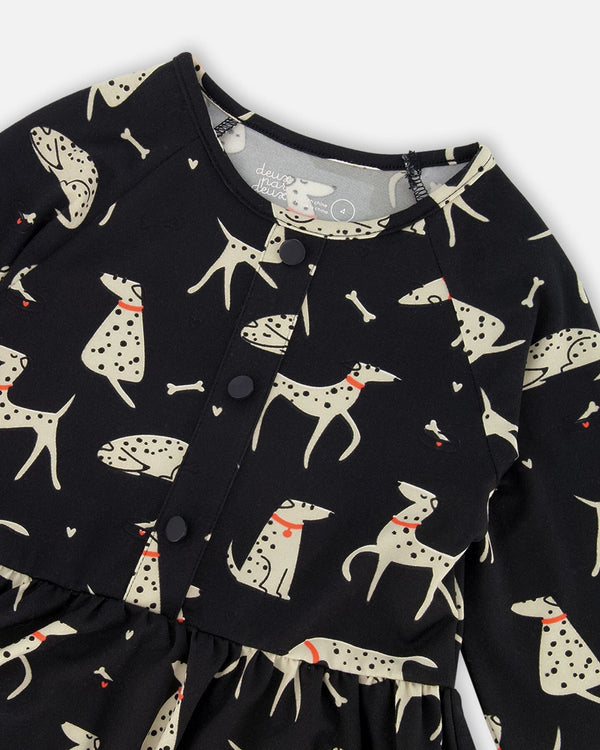 Half Button Jersey Dress Black Dalmatian Print - H20H87_075