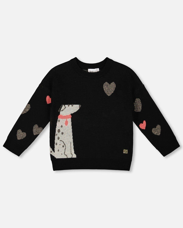 Knit Sweater Black With Dalmatian And Hearts - H20HT71_999
