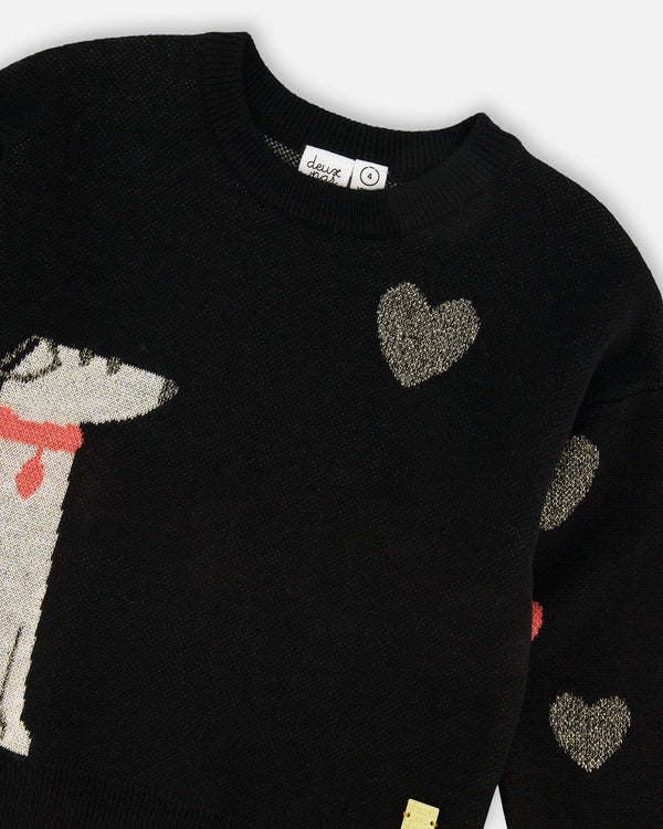 Knit Sweater Black With Dalmatian And Hearts - H20HT71_999