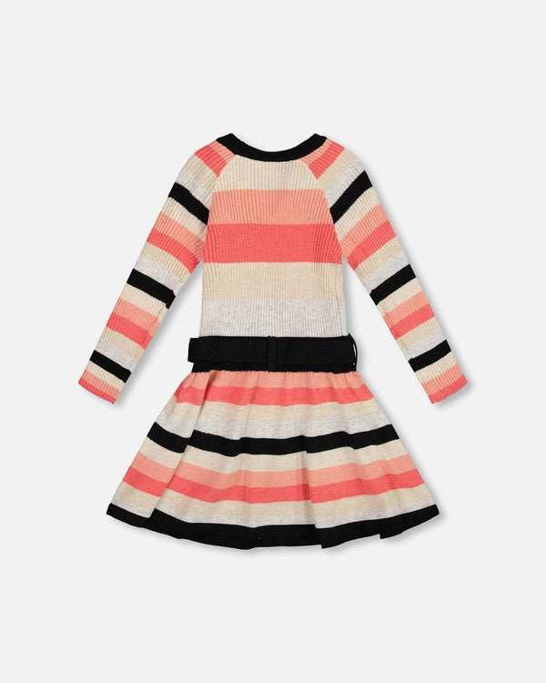 Striped Knit Dress Beige Black And Pink - H20HT85_000